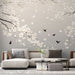 Papier peint floral blanc avec branches et oiseaux pour salon élégant