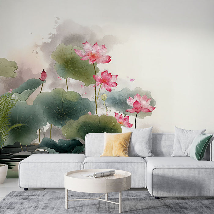 Papier peint lotus | Art floral asiatique