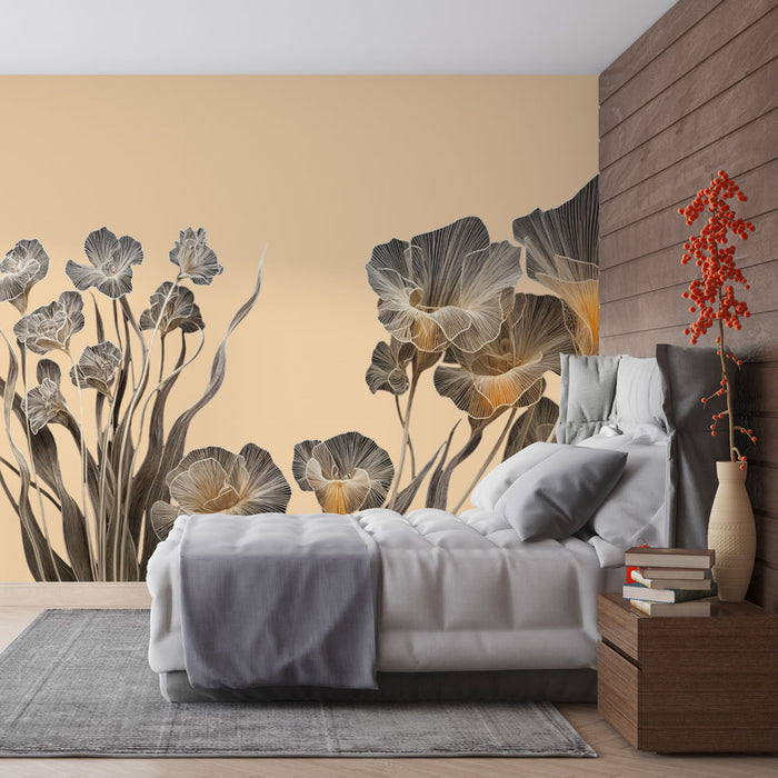 Papier peint floral | Design vintage sur fond beige