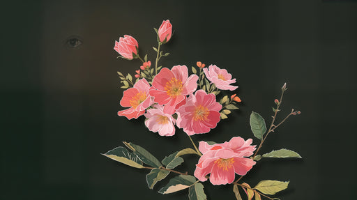 Papier peint floral Fleurs roses sur fond sombre