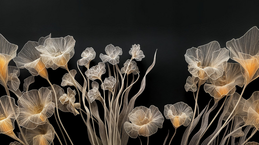 Papier peint floral Élégance florale sur fond noir