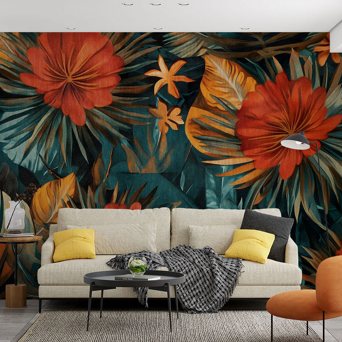 Papier peint fleuri tropical | Éclat de couleurs exotiques
