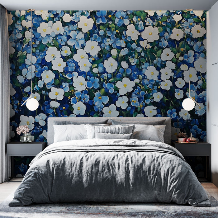 Papier peint floral | Design en fleurs bleues