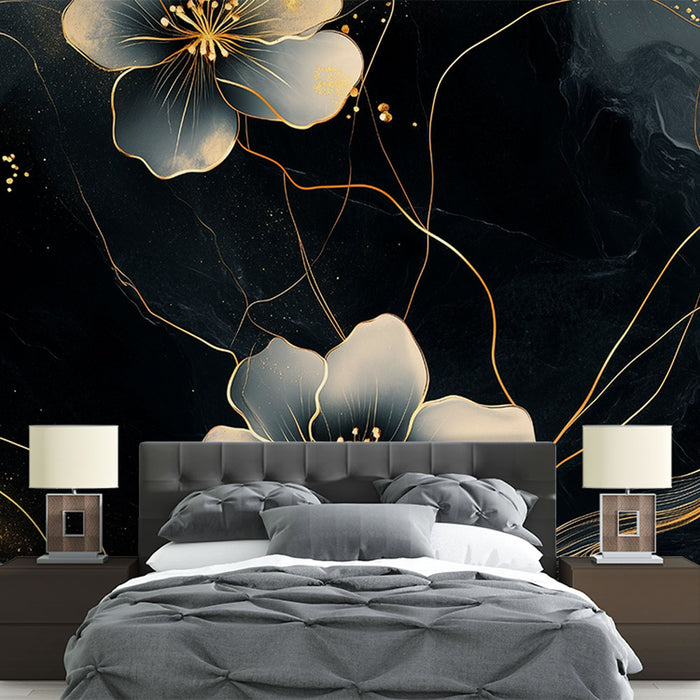 Papier peint floral | Design élégant or et noir