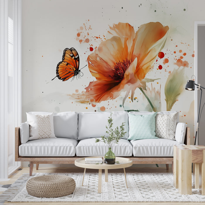 Papier peint papillon aquarelle | Art floral vibrant