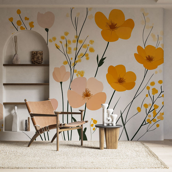 Papier peint fleurs sauvages | Illustration colorée et élégante