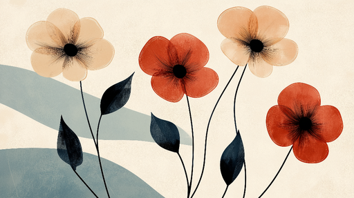 Papier peint floral abstrait Fleurs en ton chaud