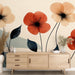 Papier peint floral avec grandes fleurs rouges et jaunes pour salon moderne