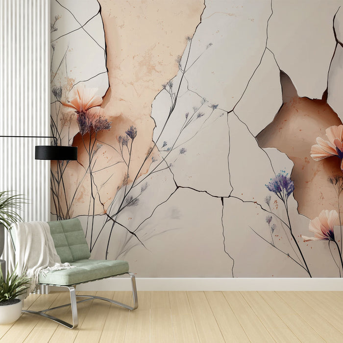 Papier peint floral fissuré | Art moderne et naturel