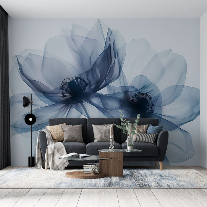 Papier peint floral | Fleurs éthérées bleues