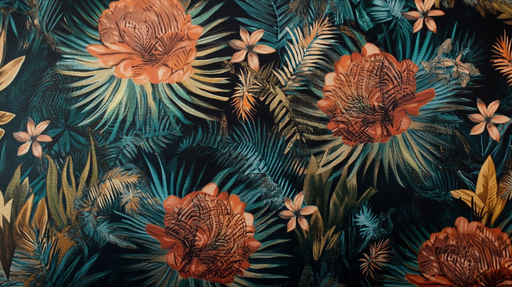 Papier peint tropical Fleurs et feuillage exotique