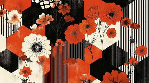 Papier peint floral géométrique Rouge et Noir