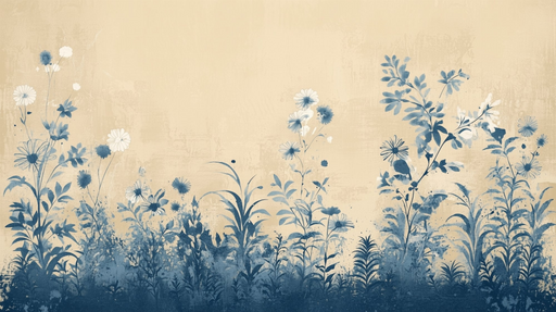 Papier peint floral Design végétal bleu et beige