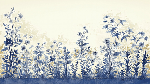 Papier peint floral Bleu et Crème