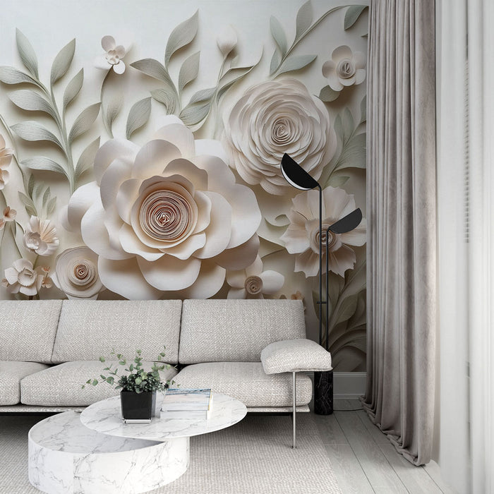 Papier peint floral | Fleurs sculptées 3D en relief
