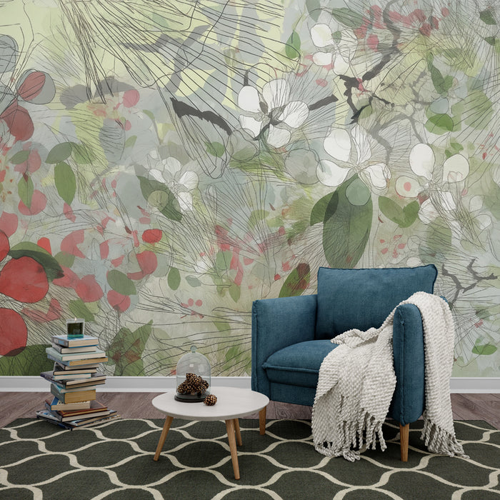 Papier peint floral | Design artistique et pastel