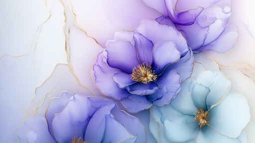 Papier peint floral Fleurs violettes et bleues élégantes