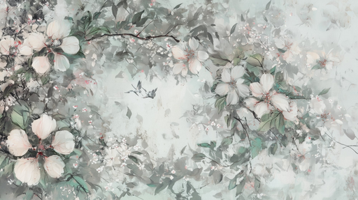 Papier peint floral Élégance pastel et oiseaux délicats