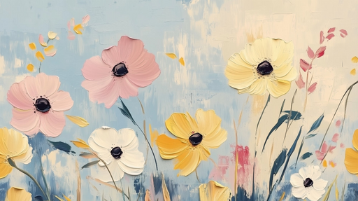 Papier peint floral Peinture pastel avec fleurs colorées