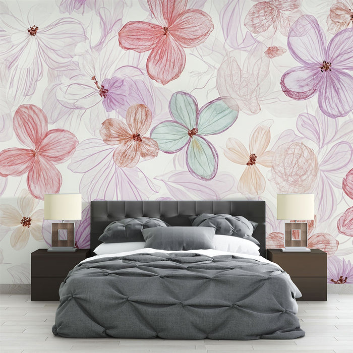 Papier peint floral | Motif de fleurs pastel délicates
