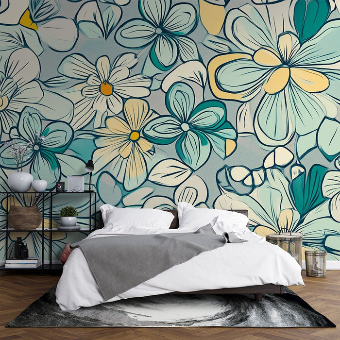 Papier peint floral | Motif fleuri pastel