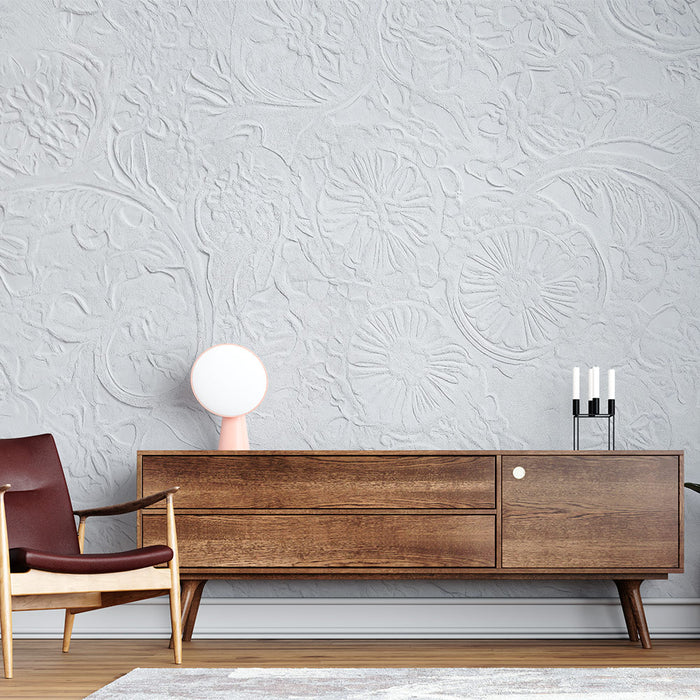 Papier peint en relief floral | Décoration murale blanche élégante