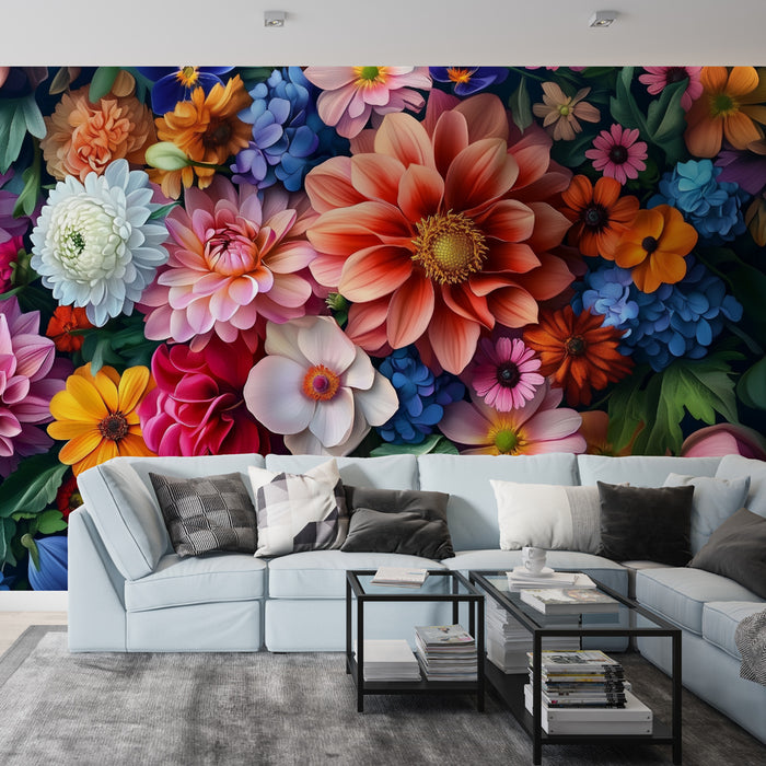Papier peint floral | Jardin luxuriant et coloré