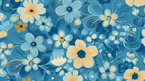Papier peint floral Motif bleu et orange