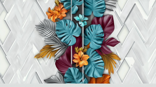 Papier peint floral tropical Explosion de couleurs vives