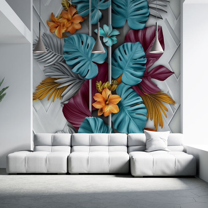 Papier peint floral tropical | Explosion de couleurs vives