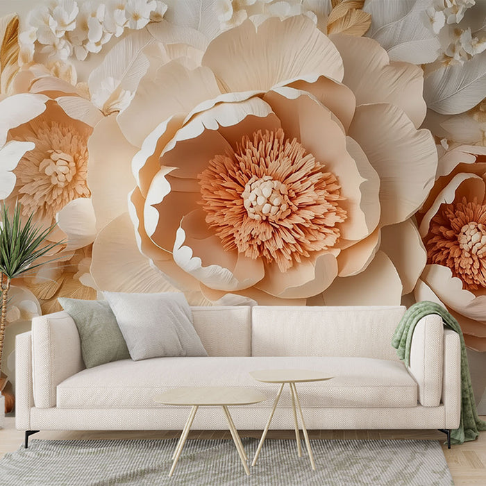 Papier peint floral | Motif fleurs en relief pastel