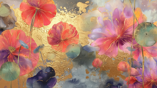 Papier peint floral Éclat doré et couleurs vibrantes