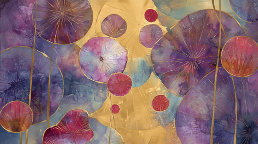 Papier peint abstrait Éclats de Couleurs Violettes et Dorées