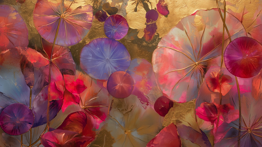 Papier peint floral abstrait Éclat de couleurs et dorure