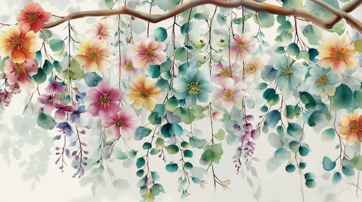 Papier peint floral Cascade de fleurs aquarelle