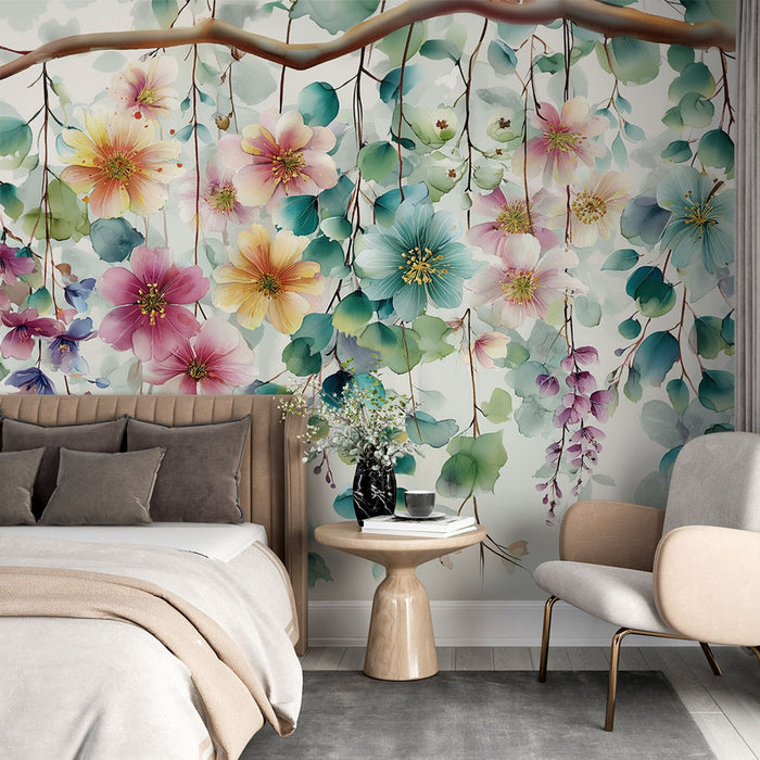 Papier peint floral | Cascade de fleurs aquarelle