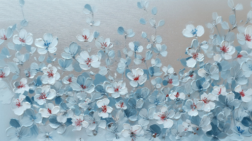 Papier peint floral Fleurs blanches et bleues
