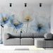 Papier peint floral bleu et blanc avec grandes fleurs pour salon moderne