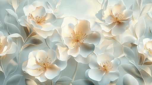 Papier peint floral Fleurs en relief blanches sur fond pastel