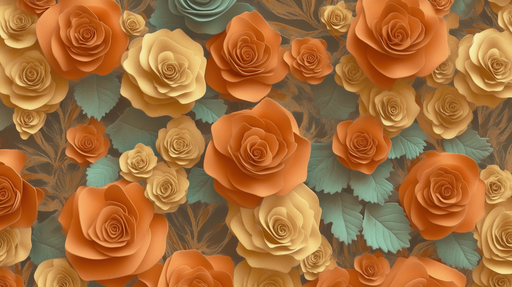 Papier peint floral Roses orange et or