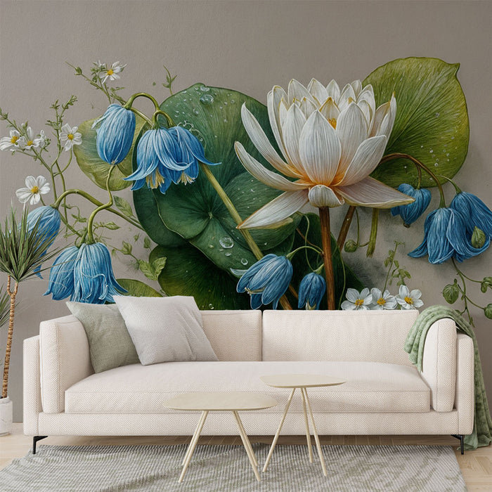 Papier peint floral | Motifs délicats de fleurs et feuillage