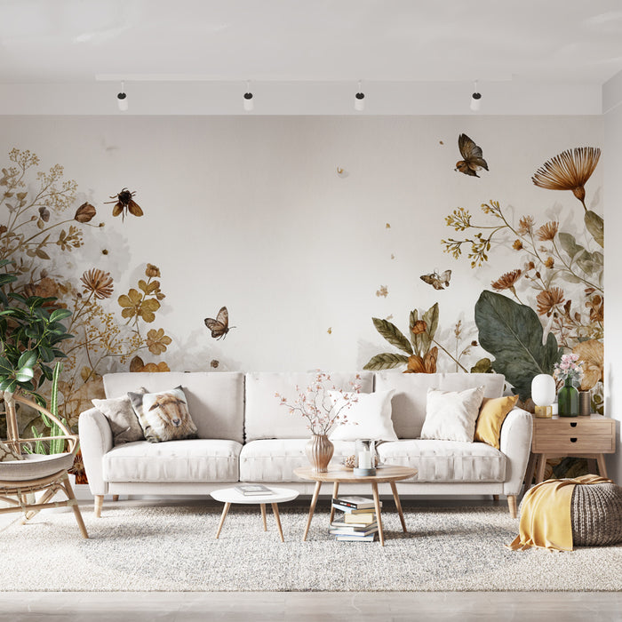 Papier peint papillons | Nature et fleurs automnales délicates