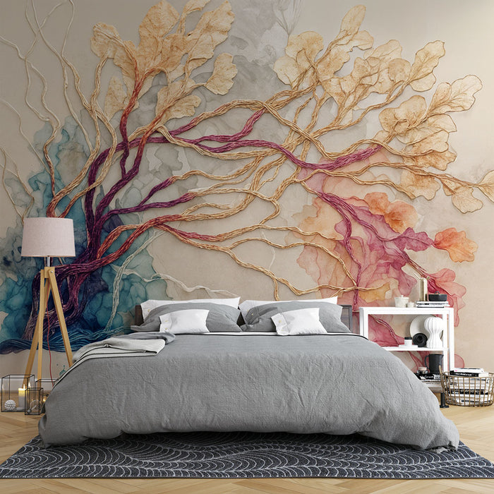 Papier peint art botanique | Motifs de branches et feuilles aquarellées