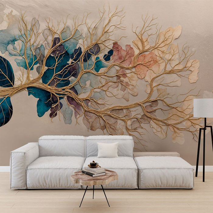 Papier peint artistique | Feuillage aux tons aquarelles