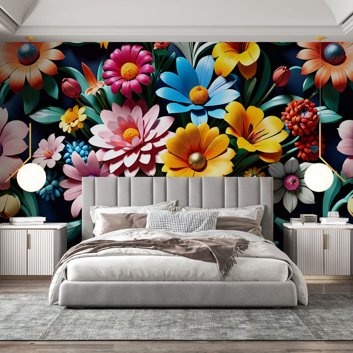 Papier peint floral | Explosion de couleurs vives