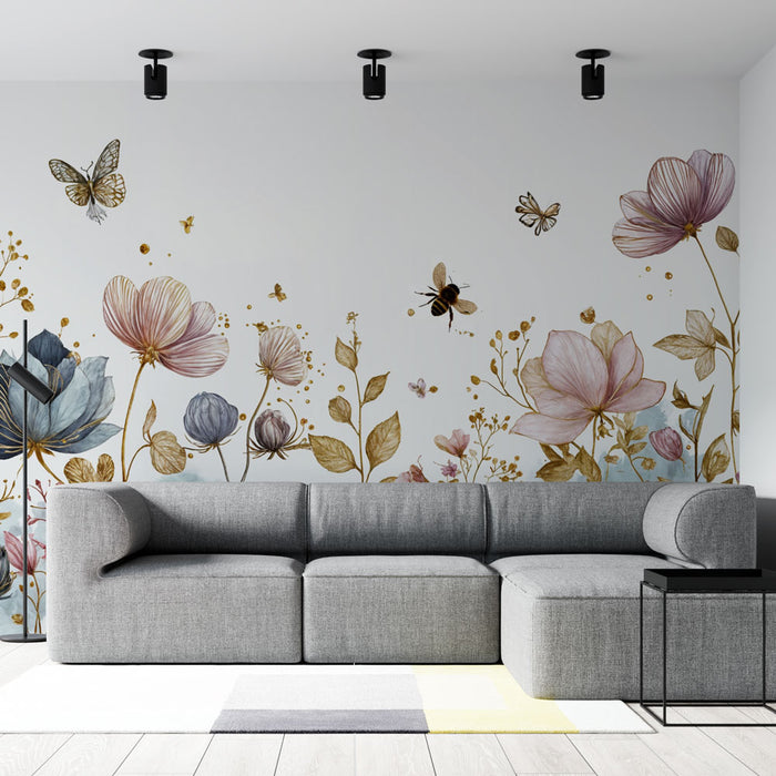 Papier peint fleuri | Motifs floraux aquarelle