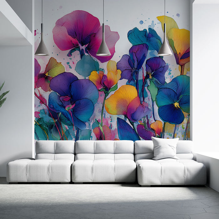 Papier peint fleurs aquarelle | Explosion de couleur florale