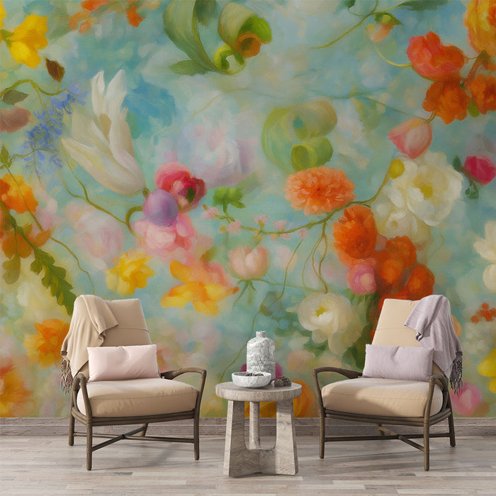 Papier peint floral | Abondance colorée sur fond pastel