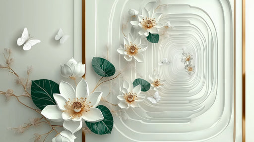 Papier peint floral en 3D Élégance florale avec papillons
