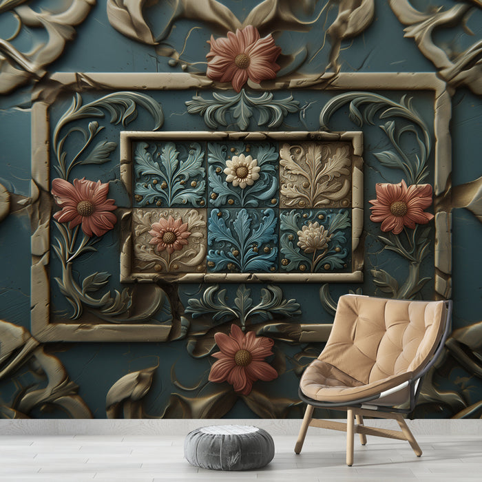 Papier peint floral 3D | Motifs sculptés inspirés du classique